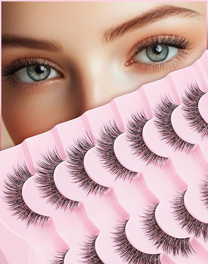 False Eyelashes 14MM Cat Eye Lashes Wispy Fake Eyelashes with 0.03MM Ultra Thin Band Natural Lashes Strips C Curl Eye Lash ChirpyLuna, 7 Pair