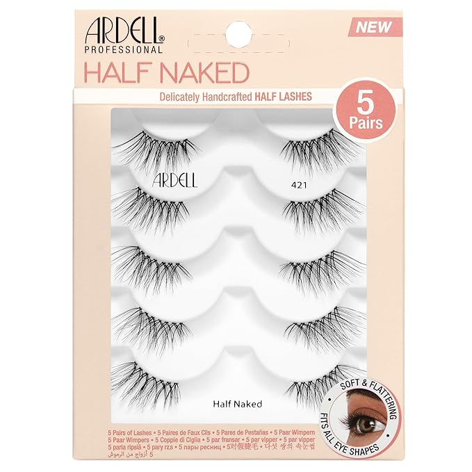 Ardell Naked Half Lashes 421 - Delicately Handcrafted Cat Eye False Eyelashes, 5-Pairs, 1-Pack