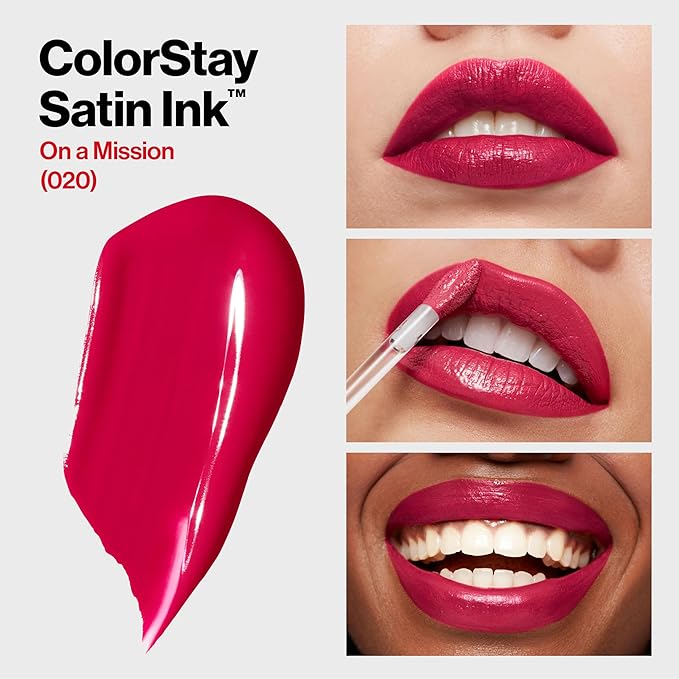Revlon ColorStay Satin Ink Liquid Lipstick, Longwear Rich Lip Colors, Formulated with Black Currant Seed Oil, 020 On a Mission, 0.17 fl oz