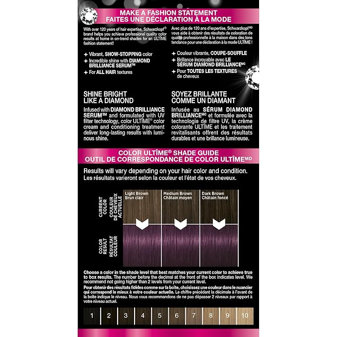 Schwarzkopf Color Ultime 4.3 Ultra Deep Violet Hair Dye, Permanent Intense Black with Diamond Brilliance, Fade-Resistant, Covers Grays, All Hair Textures
