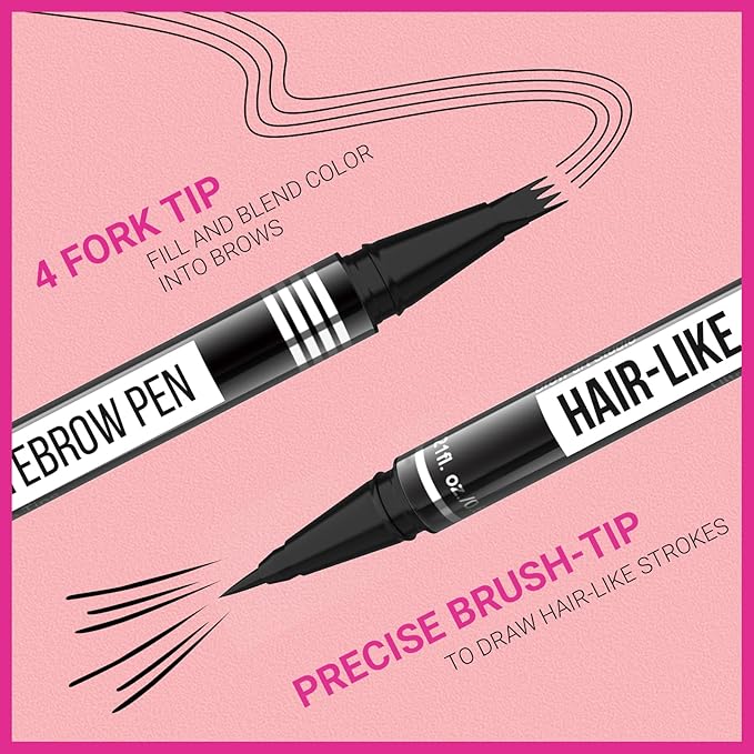 iMethod Microblading Eyebrow Pen - Eyebrow Pencil Magical 2-in-1 Dual-Ended Eye Brow Pencils for Women with 4-Fork-Tip & Precise Brush-Tip Create Natural Hair-Like Brows, Last All-Day, Black Brown