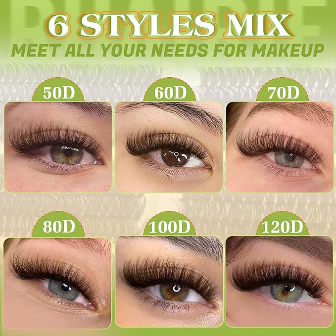 Ruairie Brown Lash Clusters Eyelash Extensions 464pcs Fluffy Volume Brown Eyelash Clusters 50D-120D D Curl Individual Lashes 12-18MM Thick Cluster Lashes Extension