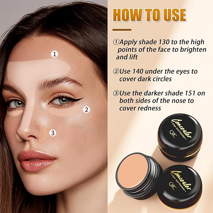 Multi-Use Pot Concealer Full Coverage - Under Eye Concealer Waterproof No Transfer,For Dark Circles, Blemishes, Makeup Brightens for Sensitive Skin, Medium 0.53 Oz