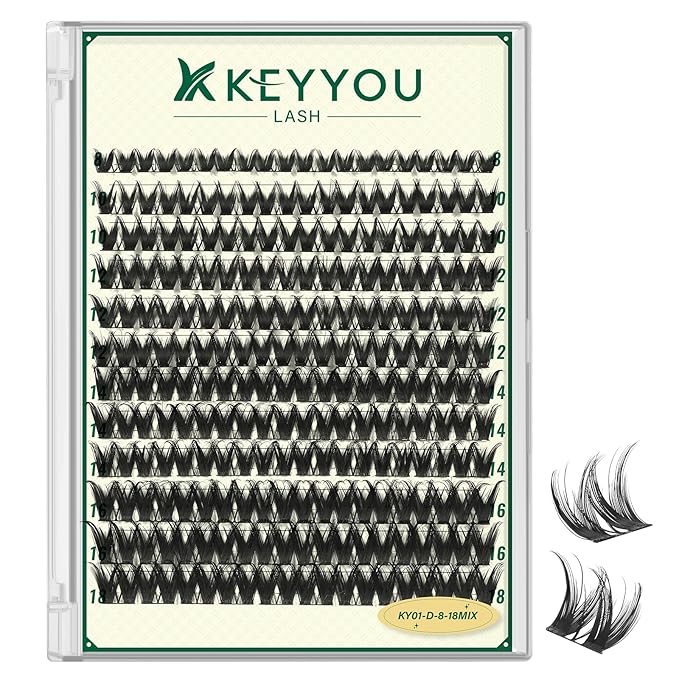 KEYYOULASH Lash Clusters Widespan Volume 120pcs Eyelash Clusters D Curl Lashes Clusters for Beginner DIY Thick Cluster Eyelash Extensions at Home(KY01-8-18MIX)