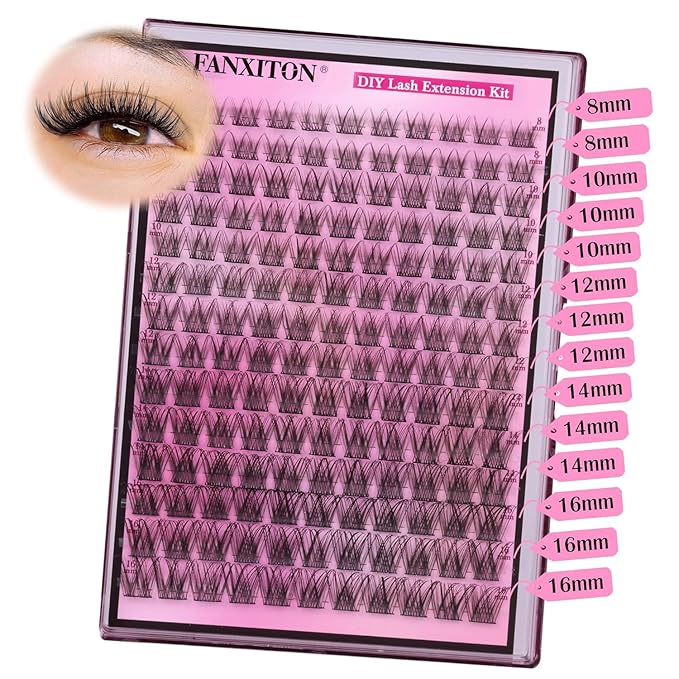 DIY Lash Extension Kit Natural Look Wispy Lash Clusters D Curl 154 Pcs Lashes Clusters with Lash Brush 8-16 mm Eyelash Extension Kit Individual Lashes Lash Cluster Kit For Beginners (No Glue)