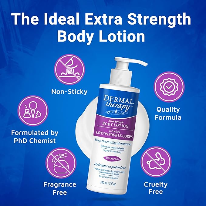 Dermal Therapy Extra Strength Body Lotion – Hydrating Formula with 10% Urea and 5% Alpha Hydroxy Acids | Helps Smooth and Moisturize Dry Skin | 8 fl oz (2-Pack)