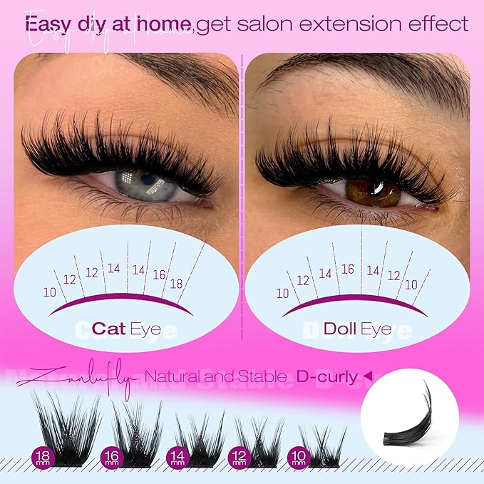 Wispy Lash Clusters Natural Lash Extensions D-curly Eyelash Clusters DIY Eyelash Extensions 10-18MM Individual Cluster Lashes 200Pcs Cluster Eyelash Extensions by ZANLUFLY