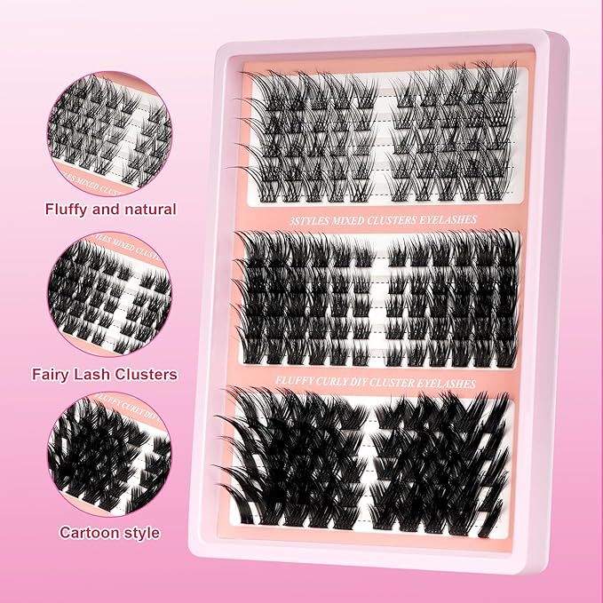 Fairy Lash Clusters Fox Eye Cluster Lashes Manga Left & Right Eyelashes Clusters DIY Individual Lashes Extension, 3 Styles Soft C Curl Individual Fluffy Eyelash Cluster (WY02)