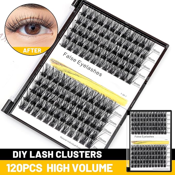 Bodermincer 120 Clusters 10mm+12mm/12mm+14mm/14mm+16mm Mixed Wide Cluster False Eyelash Individual Cluster EyeLashes Grafting Fake False Eyelashes Eyelash Extension (Black 18mm+20mm Mixed)