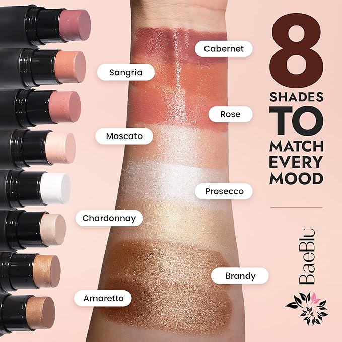 BaeBlu - Organic Blush Tube, Sangria - 100% Natural Vegan Cream Blush Sticks, Multi-Use Bronzer, & Highlighter for Lips, Cheeks & Eyes, Buildable Shimmer, Gluten-Free, Paraben-Free, Made in USA