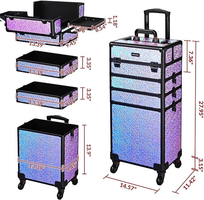 BYOOTIQUE Makeup Train Case Kit with Cube Case Cosmetic Organizer Mermaid Purple