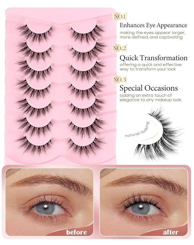 Onlyall False Eyelashes Cat Eye Lashes Volume Lashes Fake Lashes Wispy Lashes Mink Lashes Fluffy Natural Eyelashes 15mm Lashes D35