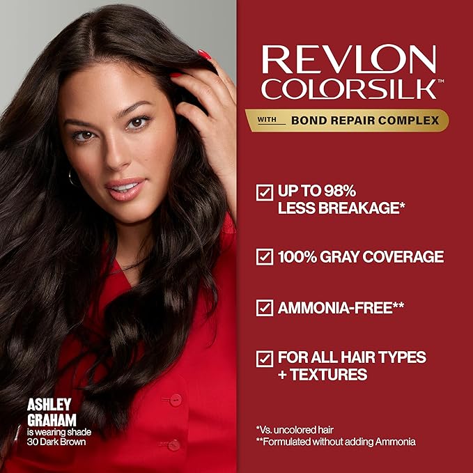 Revlon ColorSilk with Bond Repair Complex, Black Permanent Hair Color, 100% Gray Coverage, Ammonia Free Hair Dye, Vegan Keratin, 10 Black (Pack of 3)