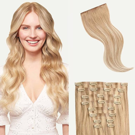 Luxy 100% Remy Human Hair - Seamless Clip-In Hair Extensions - Multi-Dimensional Color for Natural Blending, Adds Volume & Length 180 grams 20" Blonde Balayage Seamless