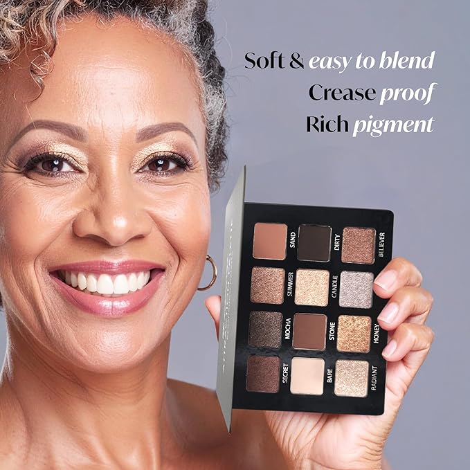 Lamora Nude Neutral Eyeshadow Palette - 12 Natural Highly Pigmented Shimmer & Matte Shades - Travel Size Makeup Palette with Mirror