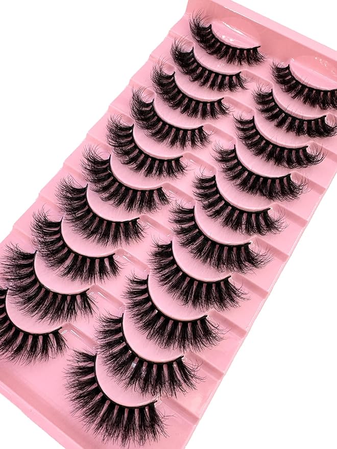 HBZGTLAD New 10 Pairs 3D Mink Lashes False Eyelashes Handmade Wispy Fluffy Long Lashes Natural Eye Makeup Tools Eye Lashes (7-4)