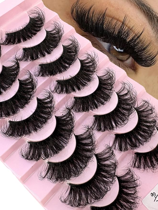 HBZGTLAD Mink Lashes Fluffy False Eyelashes 25mm Dramatic Faux Mink Eyelashes Natural Look Cat Eye Volume Eye Lashes Multipack (9D-28)