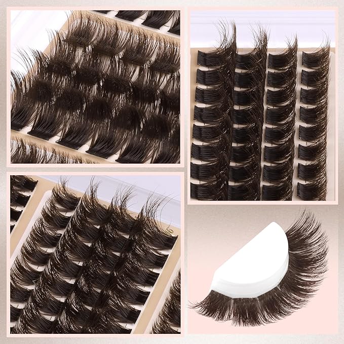 Brown Lash Extensions Gently Fluffy Eyelash Clusters Dark Brown Lash Clusters Clusters Salon Eyelash Extensions 130D 150D 180D 200D Volume Lashes Value Pack Pestañas Postizas Marrón (208Pcs, 10-16MM)