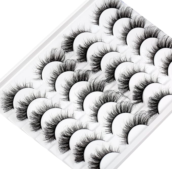 False Eyelashes Volume Wispy Cat Eye Lash Natural Spiky Fake Eyelashes Foxy Faux Mink Lashes Strips 14 Pairs Pack