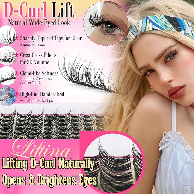 Wispy Lash Clusters Kit Natural Look Eyelash Cluster Eyelash Extensions Short Eye Lashes Natural Looking with Lash Brush DIY Lash Extension Kit Individual Lashes Kit For Beginners (No Glue)