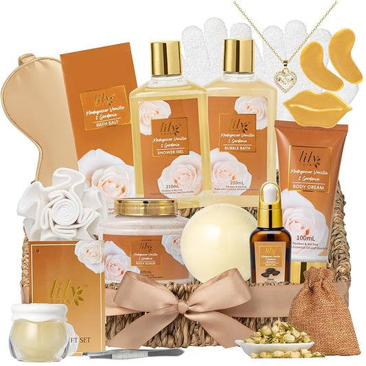 Christmas Gifts for Women - 18Pcs Vanilla Bath and Body Gift Basket Set for Women Spa Gift Baskets Spa Kit | Perfect Gifts for Valentines, Mothers Day, Birthday Gifts, Self Skin Care Gift Sets for Her