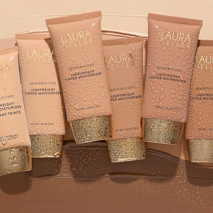 LAURA GELLER NEW YORK Quench-n-Tint Hydrating Foundation - Medium - Sheer to Light Buildable Coverage - Natural Glow Finish - Lightweight Formula with Hyaluronic Acid