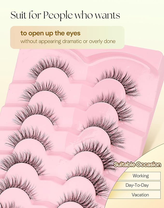 Lashes Cat Eye 15MM Wispy Eyelashes Natural Lash Strips with 0.1MM Thin Band C Curl False Lashes Pack Cat Eyelashes 3D Volume ChirpyLuna Natural Eyelash Pack, 7 Pair