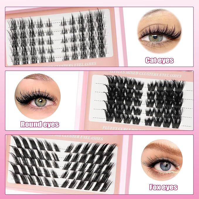 Fox Eye Lash Clusters Wispy Cluster Eyelashes Extensions Manga Eyelash Clusters Left Right Lash Extension Fairy Individual Lashes 3 Styles C Curly Cat Eye Cluster Lashes DIY at Home (WY01)