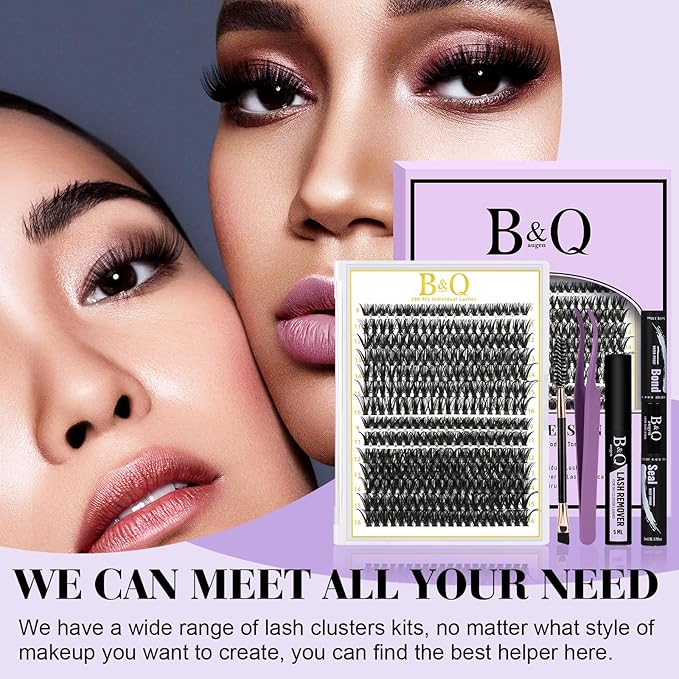 B&Q Lash Clusters Kit 280PCS Eyelash Clusters Kit,40D 50D D 9-16MIX Individual Lash Comfortable Eyelash Extension Set, Classic Look with Bond and Seal Waterproof, Remover DIY at Home(Set,40D+50D)