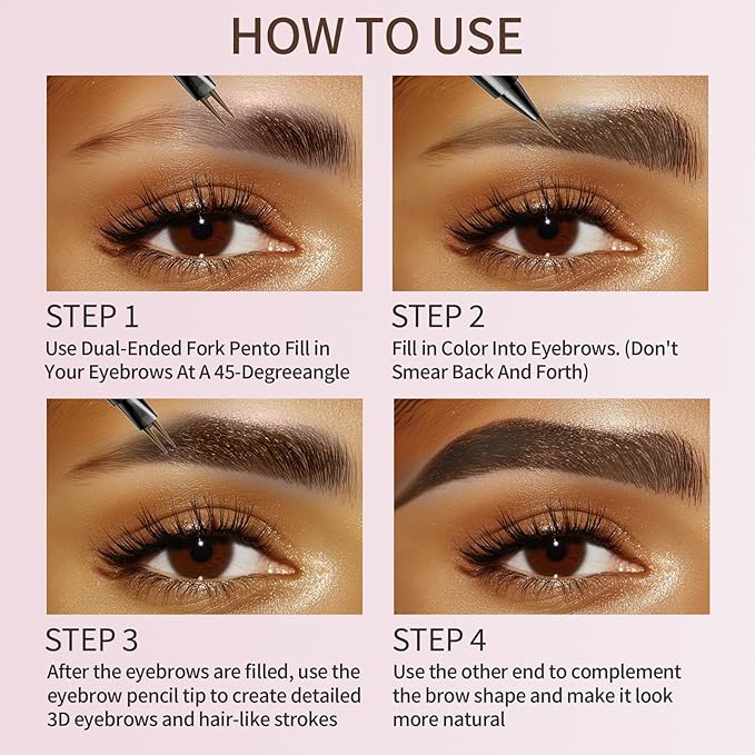 Eyebrow Pencils for Women, 2-in-1 Dual-Ended Microblading Eyebrow Pencil Waterproof with 2 Fork Tip and Spoolie Brush for Hair-Like Natural Brows Eyebrow pen, Non-Dry, Last All-Day (Brown)