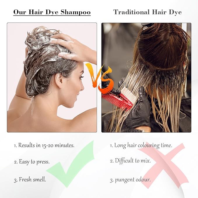 Dark Brown Hair Dye Shampoo 3 in 1, Hair Color Shampoo for Cover Grey Hair, Natural with Herbal Ingredient for Men and Women (Dark Brown)