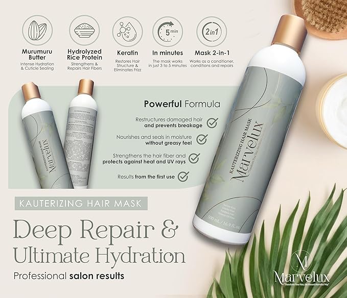 MARVELUX Hair Care Kit with Rosemary Shampoo & Kauterizing Mask – Anti Hair Fall + Strengthening – Deep Repair & Fortifying System for Damaged Hair – Sulfate-Free Hair Care (500ml, ROSEMARY)