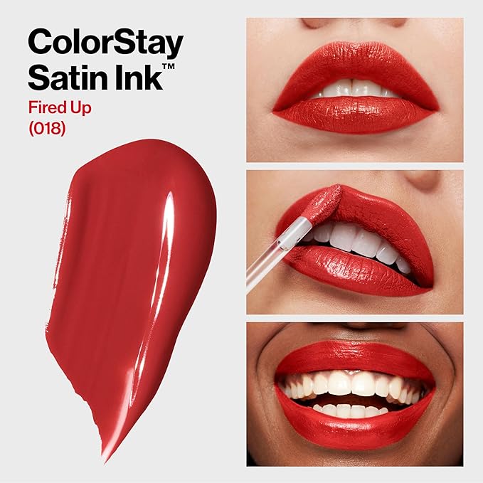Revlon ColorStay Satin Ink Liquid Lipstick, Longwear Rich Lip Colors, Formulated with Black Currant Seed Oil, 018 Fired Up, 0.17 fl oz