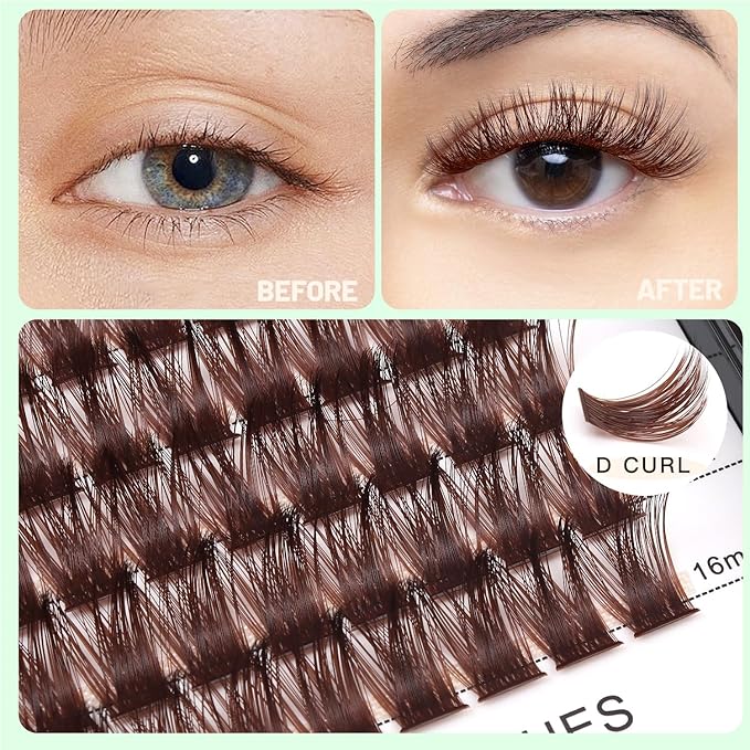 Bodermincer Lash Clusters D Curl Black/Brown/Colored Lashes 10-12-14/12-14-16/16-18-20mm Mixed Lash Clusters Kit For Beginner (M01-Dark Brown-12-14-16mm MIX)