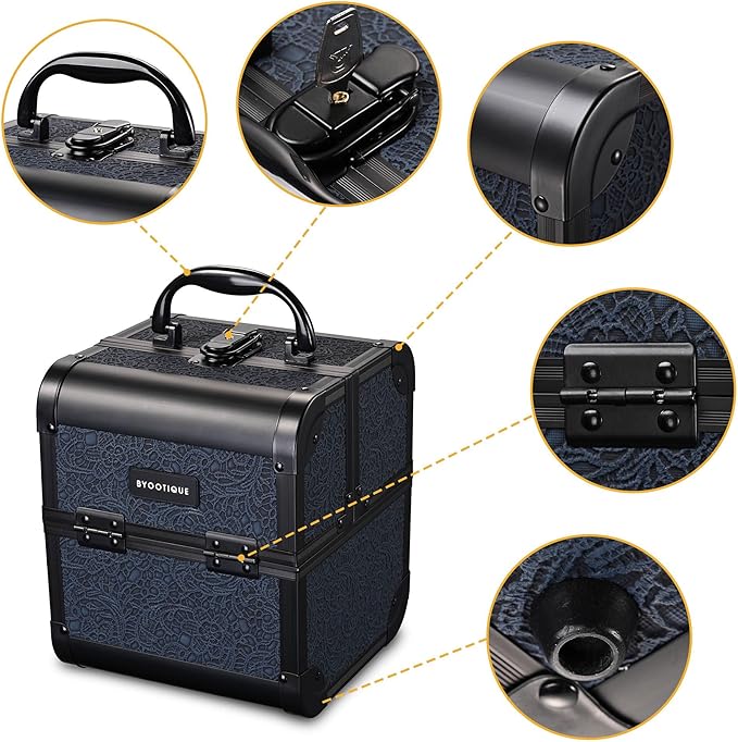 BYOOTIQUE Makeup Train Case Trolley w/Cube Case Cosmetic Organizer Rococo Blue