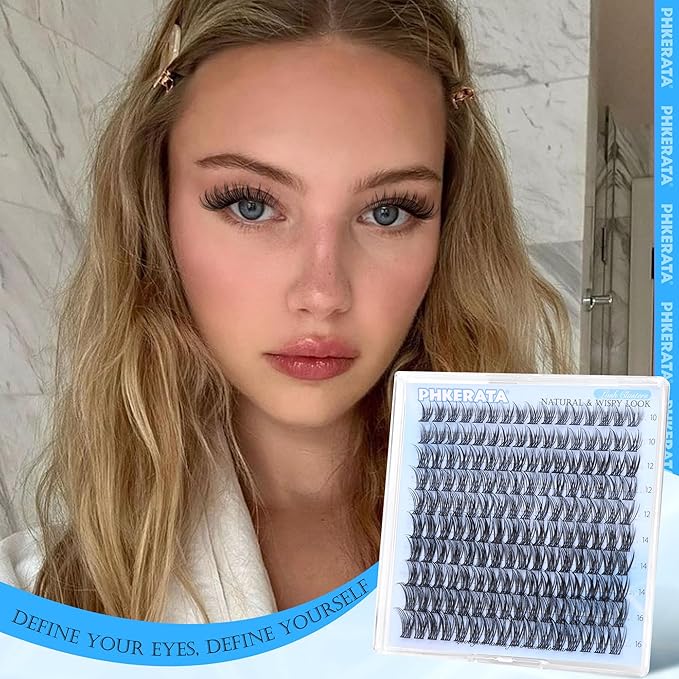 Natural Lash Clusters Wispy Eyelash Clusters 160 pcs Individual Lashes D Curvature Wispy 10-16 mm Cluster Eyelash Extensions DIY Eyelash Extension with Thin Lash Band