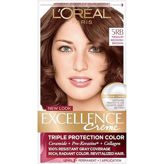 L'Oreal Paris Excellence Creme Permanent Hair Color, Medium Red Brown (3 Count)