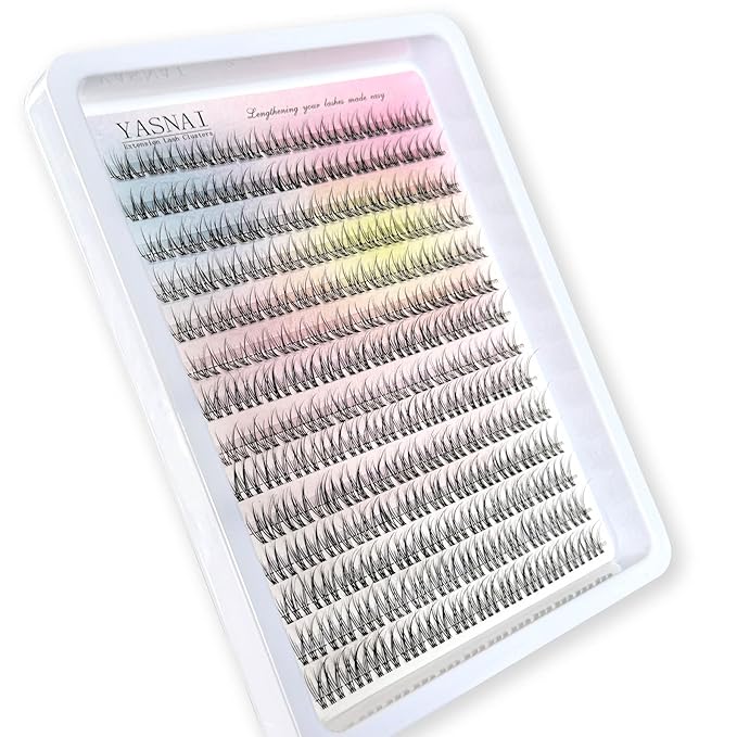 Lash Clusters Natural Look Wispy C Curl Lash Extensions, Natural Lash Clusters Clear Band 8-12MM 168pcs DIY Eyelash Extension, Yasnai Individual Eyelash Clusters DIY at Home