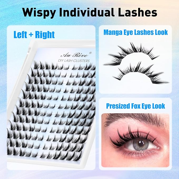 Lash Clusters Fox Eye Eyelash Clusters Natural C Curl Spiky Individual Lashes Wispy Cluster Eyelash Extensions Cat Eye Lash Extension Fairy Lashes Cluster (F02)
