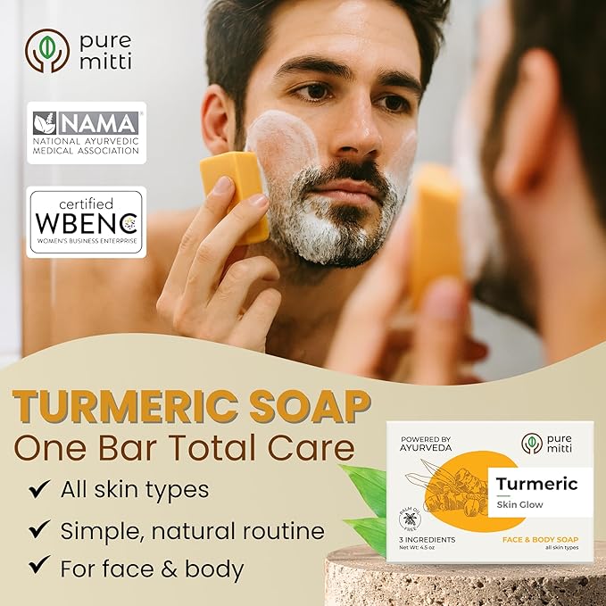 Turmeric Face, Body Bar Soap 4.5 oz, 3 Pack | Herbal Cleansing Bar with Coconut Oil, Castor Oil | Gentle Bath Soaps for Face Wash, Body Wash | Turmeric Soap for Daily Use, All Skin Types