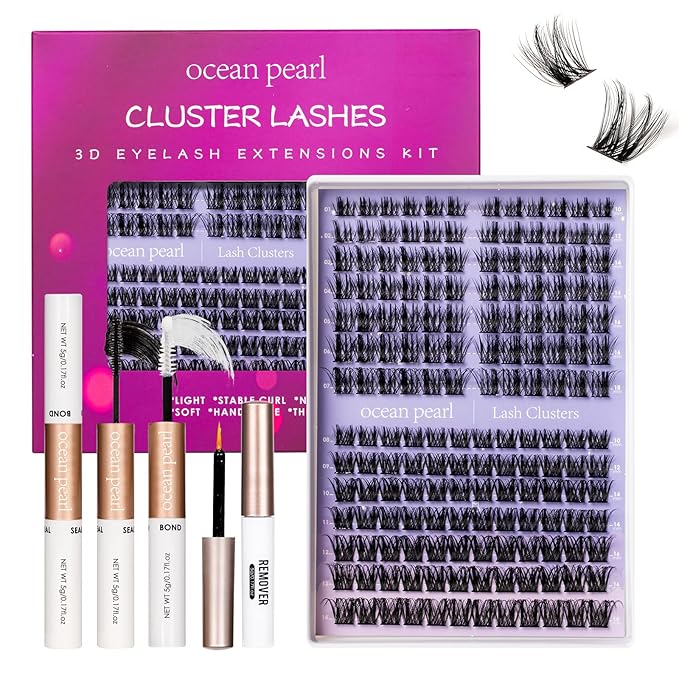 Ocean Pearl Lash Clusters Kit 168pcs,Eyelashes,spike-effect cluster lashes,10-18mm manga/anime-inspired lashes clusters,DIY Cluster Eyelash Extensions kit with lash bond+seal+remover+tweezers-M37+M30