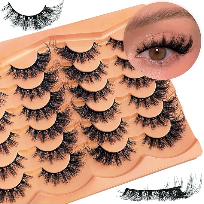 Cat Eye Lash Manga False Eyelashes Strip Lashes Wispy Fake Eyelash Volume Thick 18mm Long Mink Fluffy Fox Eyelashes Natural Look Spikes Anime Lashes 12 Pairs Pack