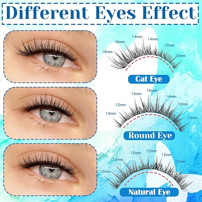 Lash Clusters Manga Eyelash Clusters 10-16mm Spiky Lashes Clusters CC Curl Natural Anime Cluster Eyelash Extensions 144pcs Wispy DIY Lash Extension (Chic)