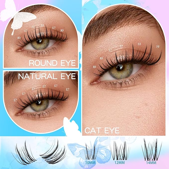 Manga Lash Clusters with Invisiable Band 10-14mm Mixed CC Curl Spike Lash Clusters Natural Eyelash Cluster Soft Eyelashes Cluster DIY Look Like Eyelash Extension (Thorn)