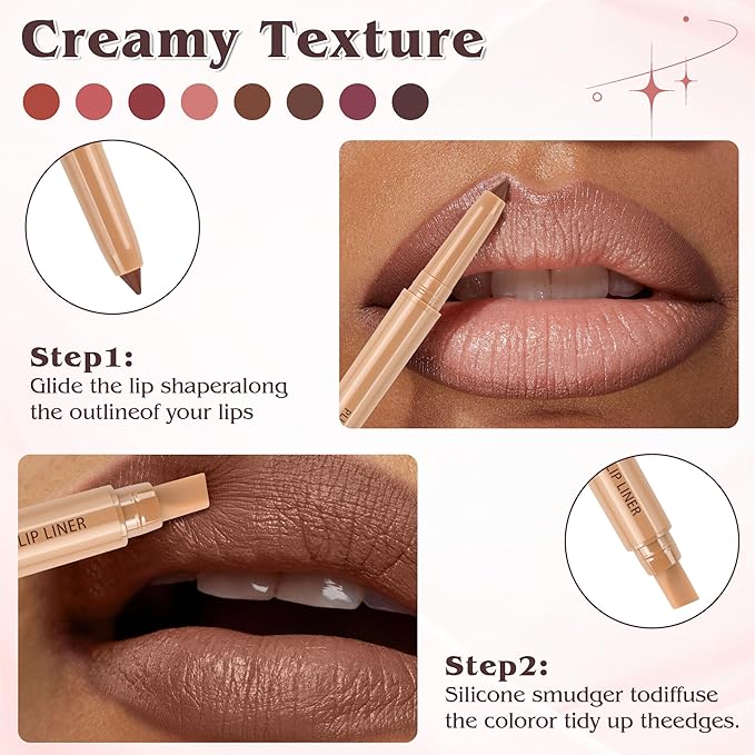 Matte Lip Liner, Plump Lipliner Pencil Crayon，Creamy Matte Finish with Silicone Smudger For Women, High-Pigment Smooth Formula for Sculpting &Contours Lip，Longwear，Lips Makeup，Cruelty-Free 01#Pink