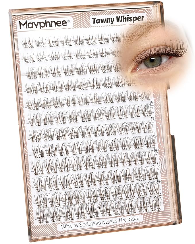 Natural Lash Clusters Brown Eyelash Cluster Clear Band Individual Lashes Wispy Cluster Eyelash Extensions Dark Brown Lashes Extensions DIY Lash Pack by Mavphnee (120Pcs, 8-16MM, CC-Curly)