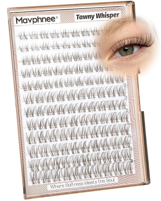 Natural Lash Clusters Brown Eyelash Cluster Clear Band Individual Lashes Wispy Cluster Eyelash Extensions Dark Brown Lashes Extensions DIY Lash Pack by Mavphnee (120Pcs, 8-16MM, CC-Curly)