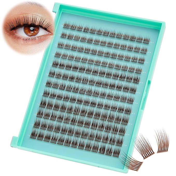 Bodermincer Lash Clusters D Curl Black/Brown/Colored Lashes 10-12-14/12-14-16/16-18-20mm Mixed Lash Clusters Kit For Beginner (Y11# B Curl-Brown 8-10-12mm Mixed)