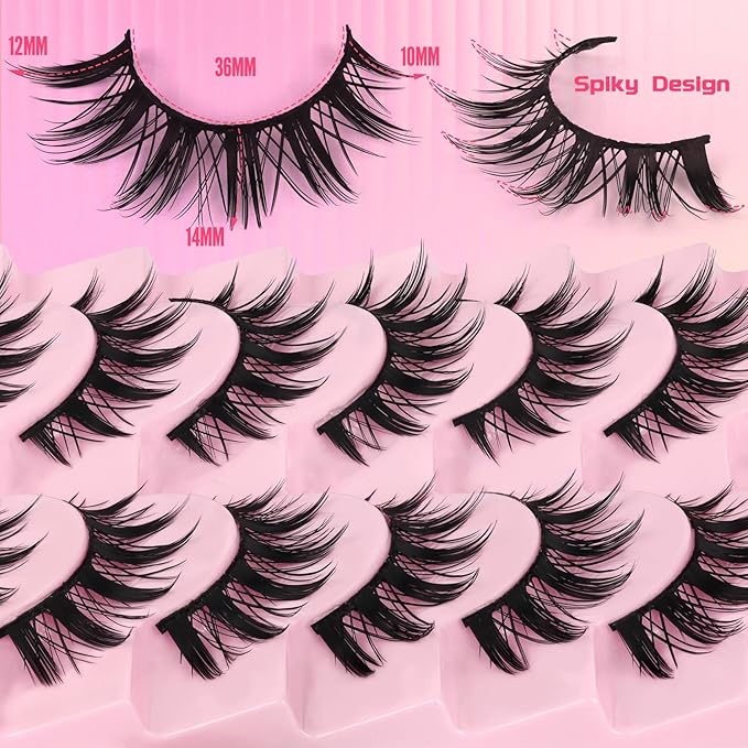 Ahrikiss Lashes Spiky Manga Lashes Anime False Eyelashes 8 Pairs Faux Mink Lashes Cosplay Thick Fake Eyelashes Soft Strip Lashes 8-16mm Wispy Fake Lashes Natural Look (Fairy)