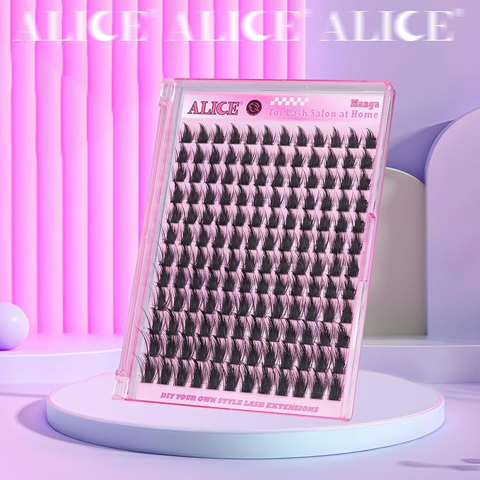 ALICE Manga Lash Clusters Wispy Cluster Eyelash Extensions with Spikes Anime Natural Eyelash Clusters Individual Lashes DIY at Home (144pcs/10-18mm/CD- Curly)